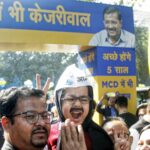 New Delhi: Avyaan Tomar dressed as AAP national convener Arvind Kejriwal and participated in the celebration with AAP workers as the party leads in the MCD polls during counting, at the party office in New Delhi on Wednesday, December 07, 2022. (Photo: Wasim Sarvar/IANS)