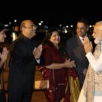 Sydney: Prime Minister Narendra Modi being received upon his arrival, in Sydney, on Monday, May 22, 2023, after his visit to Papua New Guinea and Hiroshima.  (Photo:IANS/Twitter)